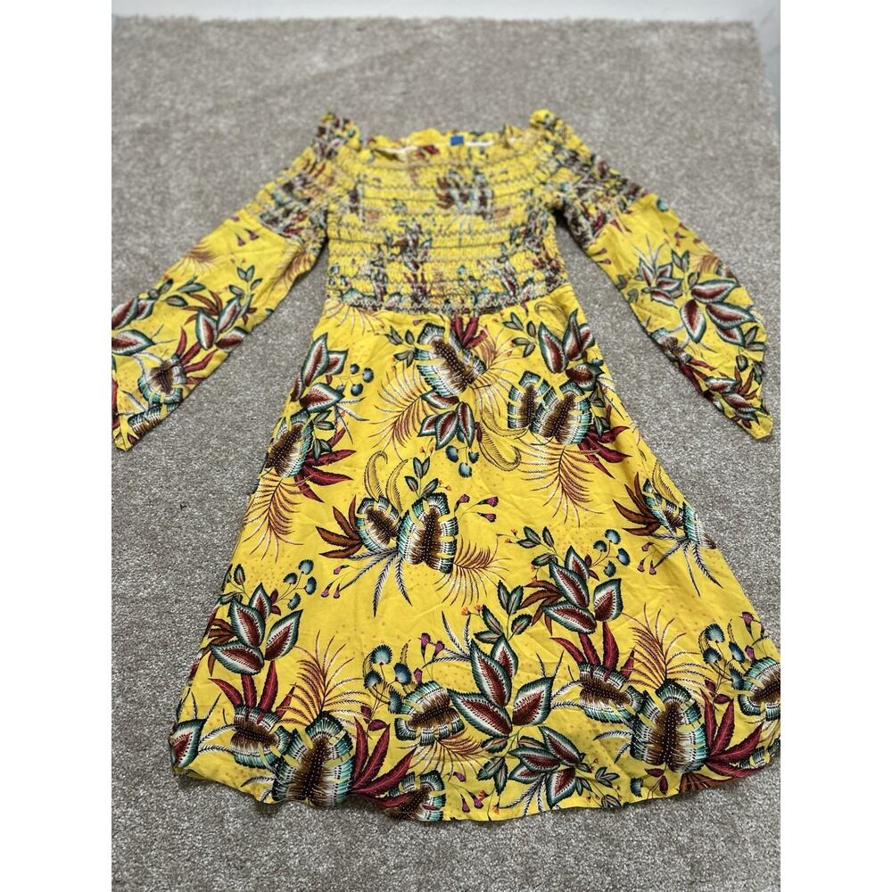 Anthropologie Farm Rio Bria Smocked Mini Dress Yellow Tropical Print Size S - Picture 7 of 7